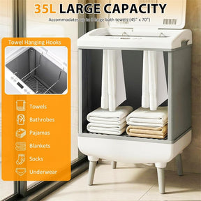 35L Large Towel Warmer Bucket for Bathroom, Foldable Blanket Warmer with Heat/Dry Modes, 24H Timer, Child Lock, Fits 3 Oversized 45"x70" Towels