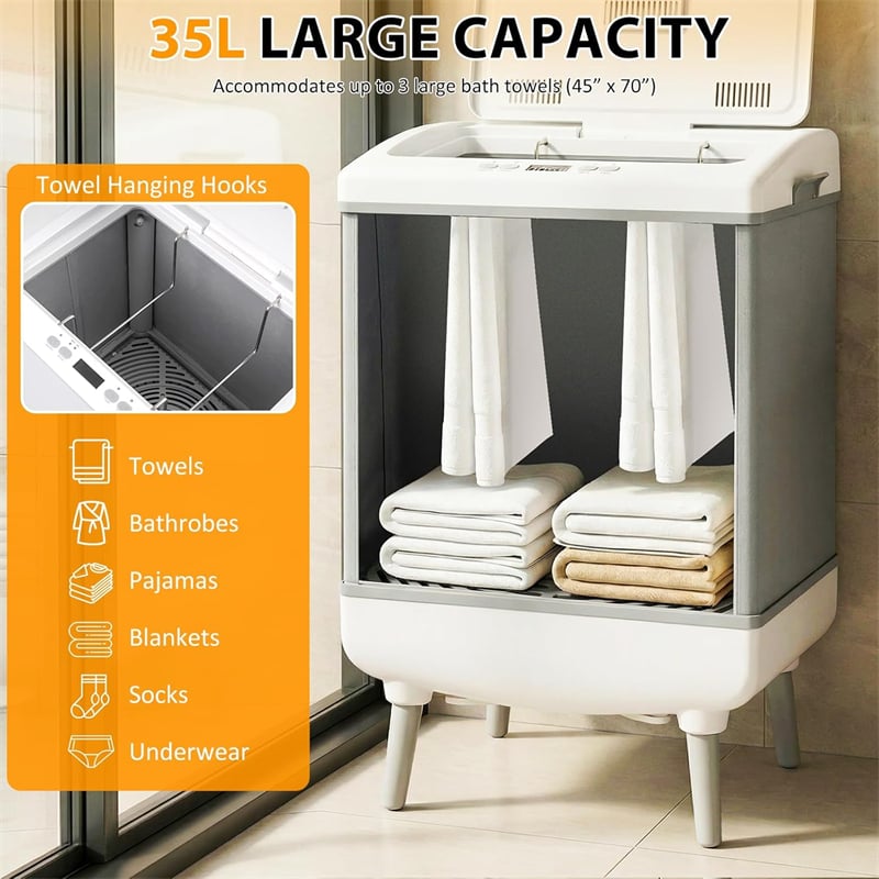 35L Large Towel Warmer Bucket for Bathroom, Foldable Blanket Warmer with Heat/Dry Modes, 24H Timer, Child Lock, Fits 3 Oversized 45"x70" Towels