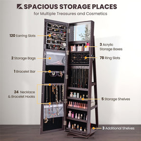 360° Rotating Jewelry Armoire with Higher Full Length Mirror, 3-in-1 Freestanding Lockable Jewelry Cabinet Organizer