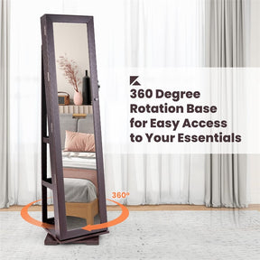 360° Rotating Jewelry Armoire with Higher Full Length Mirror, 3-in-1 Freestanding Lockable Jewelry Cabinet Organizer