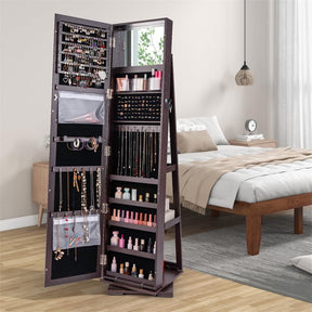 360° Rotating Jewelry Armoire with Higher Full Length Mirror, 3-in-1 Freestanding Lockable Jewelry Cabinet Organizer