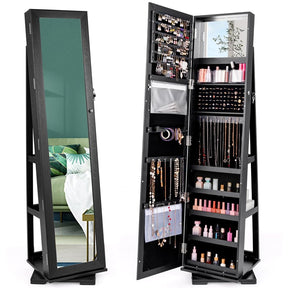 360° Rotating Jewelry Armoire with Higher Full Length Mirror, 3-in-1 Freestanding Lockable Jewelry Cabinet Organizer