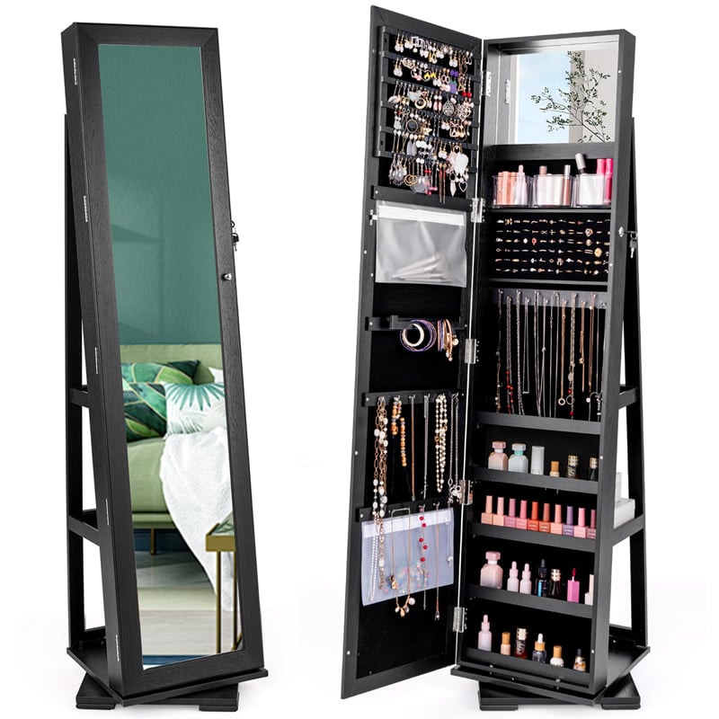 360° Rotating Jewelry Armoire with Higher Full Length Mirror, 3-in-1 Freestanding Lockable Jewelry Cabinet Organizer