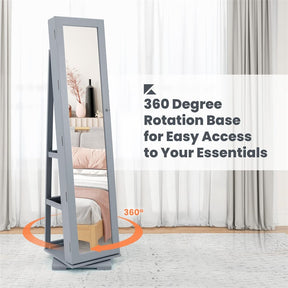 360° Rotating Jewelry Armoire with Higher Full Length Mirror, 3-in-1 Freestanding Lockable Jewelry Cabinet Organizer