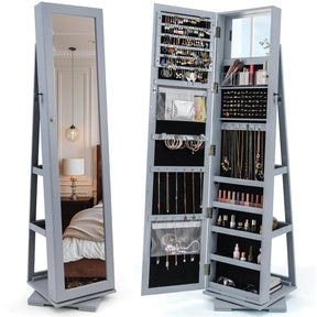 360° Rotating Jewelry Armoire with Higher Full Length Mirror, 3-in-1 Freestanding Lockable Jewelry Cabinet Organizer