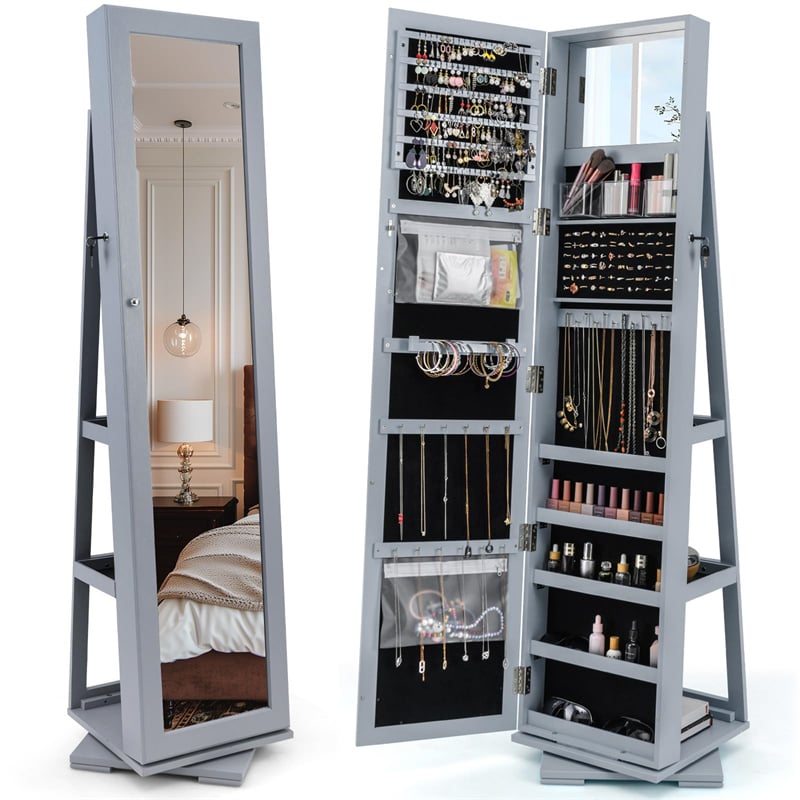 360° Rotating Jewelry Armoire with Higher Full Length Mirror, 3-in-1 Freestanding Lockable Jewelry Cabinet Organizer