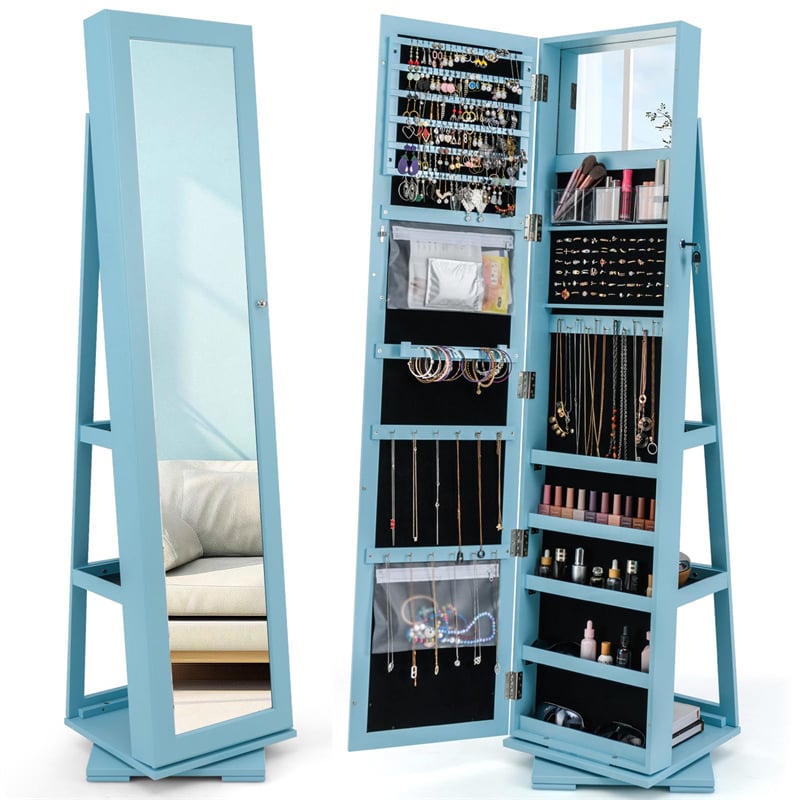 360° Rotating Jewelry Armoire with Higher Full Length Mirror, 3-in-1 Freestanding Lockable Jewelry Cabinet Organizer