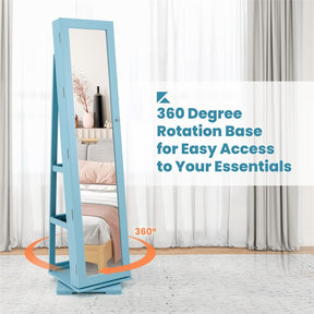 360° Rotating Jewelry Armoire with Higher Full Length Mirror, 3-in-1 Freestanding Lockable Jewelry Cabinet Organizer