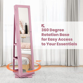 360° Rotating Jewelry Armoire with Higher Full Length Mirror, 3-in-1 Freestanding Lockable Jewelry Cabinet Organizer