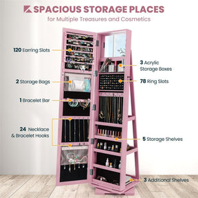 360° Rotating Jewelry Armoire with Higher Full Length Mirror, 3-in-1 Freestanding Lockable Jewelry Cabinet Organizer