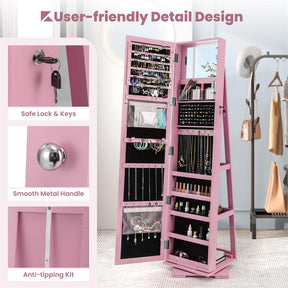 360° Rotating Jewelry Armoire with Higher Full Length Mirror, 3-in-1 Freestanding Lockable Jewelry Cabinet Organizer