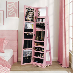 360° Rotating Jewelry Armoire with Higher Full Length Mirror, 3-in-1 Freestanding Lockable Jewelry Cabinet Organizer