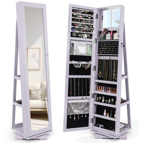360° Rotating Jewelry Armoire with Higher Full Length Mirror, 3-in-1 Freestanding Lockable Jewelry Cabinet Organizer