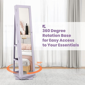 360° Rotating Jewelry Armoire with Higher Full Length Mirror, 3-in-1 Freestanding Lockable Jewelry Cabinet Organizer