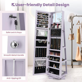 360° Rotating Jewelry Armoire with Higher Full Length Mirror, 3-in-1 Freestanding Lockable Jewelry Cabinet Organizer