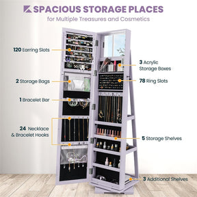 360° Rotating Jewelry Armoire with Higher Full Length Mirror, 3-in-1 Freestanding Lockable Jewelry Cabinet Organizer