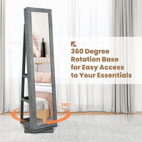 360° Rotating Jewelry Armoire with Higher Full Length Mirror, 3-in-1 Freestanding Lockable Jewelry Cabinet Organizer