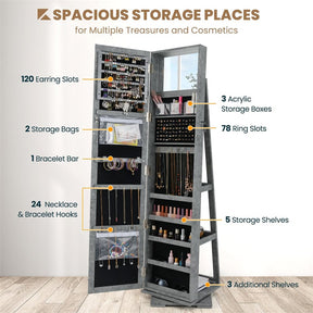 360° Rotating Jewelry Armoire with Higher Full Length Mirror, 3-in-1 Freestanding Lockable Jewelry Cabinet Organizer