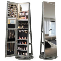 360° Swivel Jewelry Armoire with Full-Length Mirror, Lockable Jewelry Cabinet Standing Organizer w/Rear Storage Shelves 3-Color LED Lights