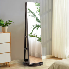 360° Swivel Jewelry Armoire with Full-Length Mirror, Lockable Jewelry Cabinet Standing Organizer w/Rear Storage Shelves 3-Color LED Lights