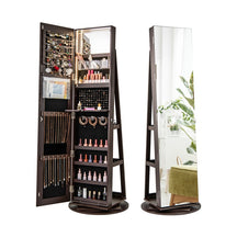 360° Swivel Jewelry Armoire with Full-Length Mirror, Lockable Jewelry Cabinet Standing Organizer w/Rear Storage Shelves 3-Color LED Lights