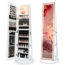 360° Swivel Jewelry Cabinet Armoire w/ Full Length Mirror 3-Color LED Lights & Rear Shelves, Lockable Standing Jewelry Storage Organizer