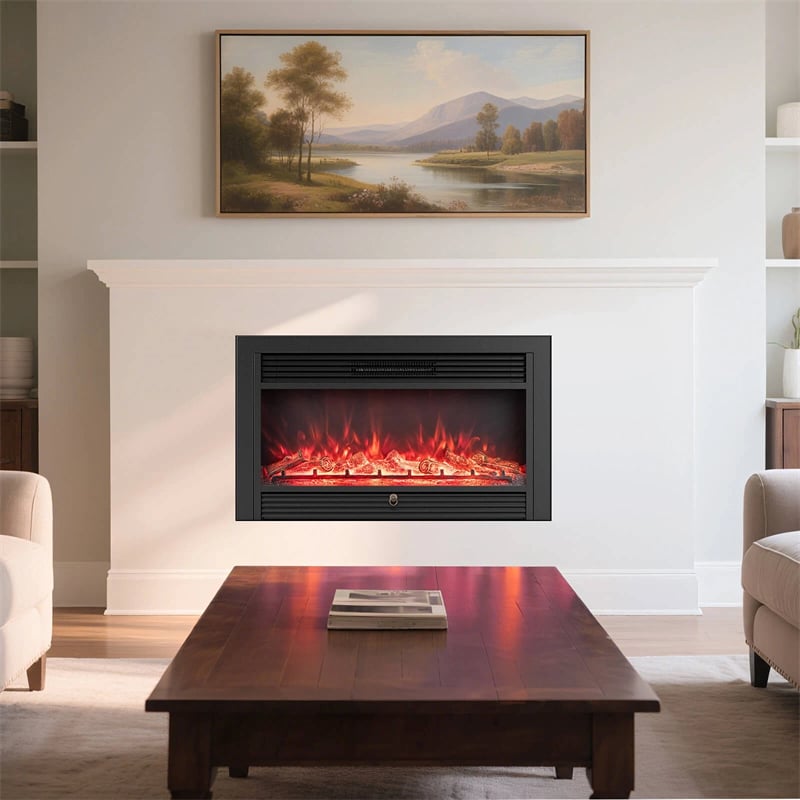 28.5/33/36 Inch Recessed Electric Fireplace Insert, 1500W Wall Mounted Freestanding Fireplace Heater with 3 Color Flame & Remote Control