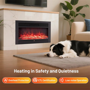 28.5/33/36 Inch Recessed Electric Fireplace Insert, 1500W Wall Mounted Freestanding Fireplace Heater with 3 Color Flame & Remote Control