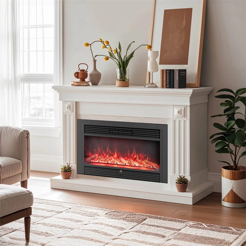 28.5/33/36 Inch Recessed Electric Fireplace Insert, 1500W Wall Mounted Freestanding Fireplace Heater with 3 Color Flame & Remote Control