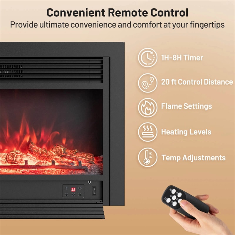 28.5/33/36 Inch Recessed Electric Fireplace Insert, 1500W Wall Mounted Freestanding Fireplace Heater with 3 Color Flame & Remote Control