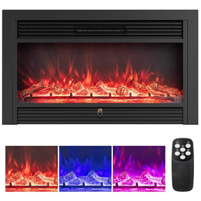 28.5/33/36 Inch Recessed Electric Fireplace Insert, 1500W Wall Mounted Freestanding Fireplace Heater with 3 Color Flame & Remote Control