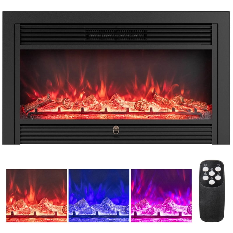 28.5/33/36 Inch Recessed Electric Fireplace Insert, 1500W Wall Mounted Freestanding Fireplace Heater with 3 Color Flame & Remote Control