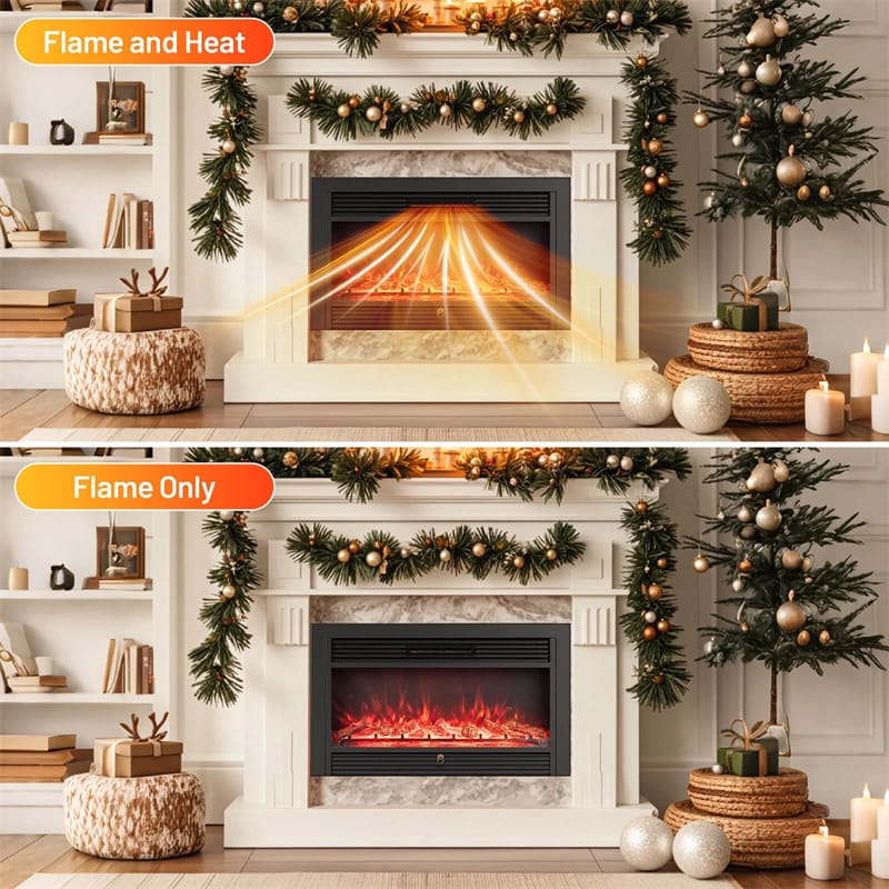 28.5/33/36 Inch Recessed Electric Fireplace Insert, 1500W Wall Mounted Freestanding Fireplace Heater with 3 Color Flame & Remote Control