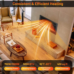 28.5/33/36 Inch Recessed Electric Fireplace Insert, 1500W Wall Mounted Freestanding Fireplace Heater with 3 Color Flame & Remote Control
