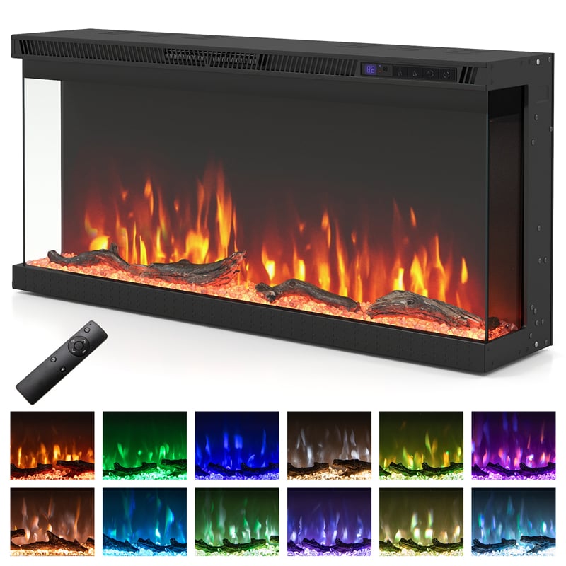 36/40/50/60 Inches 3-Sided Electric Fireplace Insert, 750W/1200W Recessed Fireplace Heater with 12 Flame Colors, Remote, 5 Brightness & 8H Timer