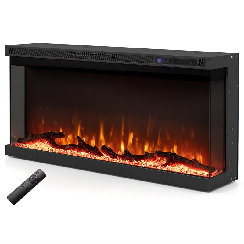 36/40/50/60 Inches 3-Sided Electric Fireplace Insert, 750W/1200W Recessed Fireplace Heater with 12 Flame Colors, Remote, 5 Brightness & 8H Timer