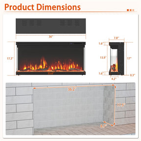 36/40/50/60 Inches 3-Sided Electric Fireplace Insert, 750W/1200W Recessed Fireplace Heater with 12 Flame Colors, Remote, 5 Brightness & 8H Timer
