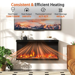 36/40/50/60 Inches 3-Sided Electric Fireplace Insert, 750W/1200W Recessed Fireplace Heater with 12 Flame Colors, Remote, 5 Brightness & 8H Timer