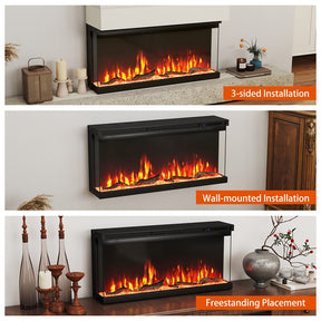 36/40/50/60 Inches 3-Sided Electric Fireplace Insert, 750W/1200W Recessed Fireplace Heater with 12 Flame Colors, Remote, 5 Brightness & 8H Timer