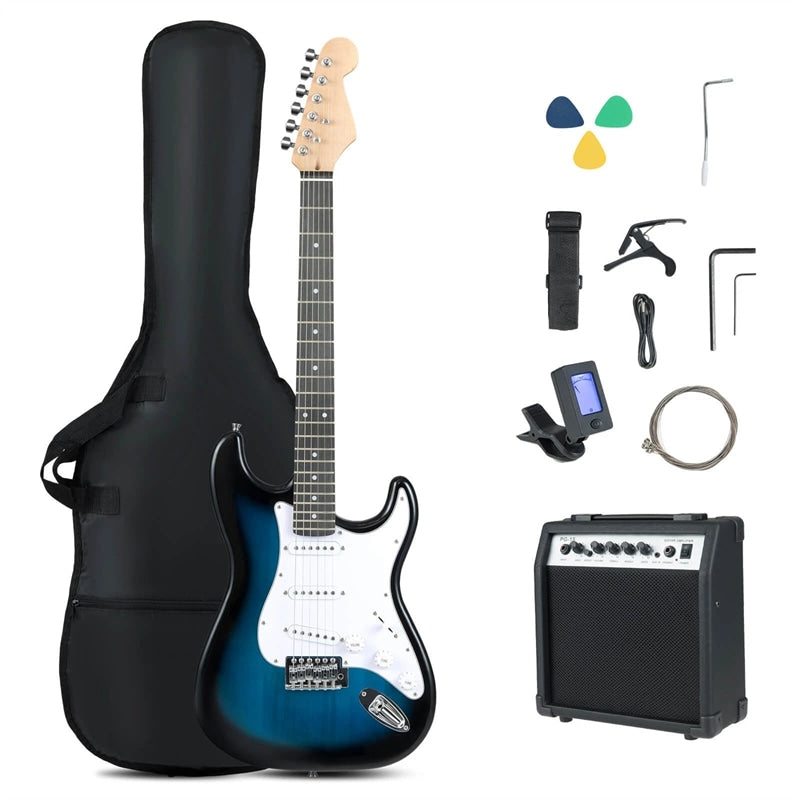 39" Full Size 6 String Electric Guitar Beginner Kit with 15W AMP, SSS Pickups, Gig Bag & Tuner, Guitar Starter Bundle for Students & Adults