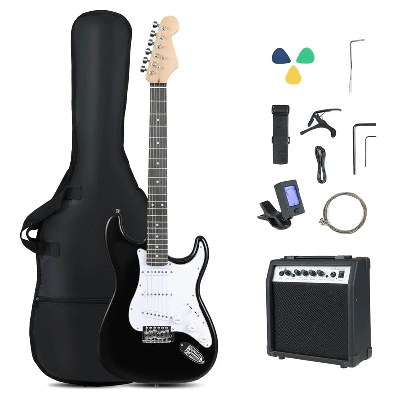 39" Full Size 6 String Electric Guitar Beginner Kit with 15W AMP, SSS Pickups, Gig Bag & Tuner, Guitar Starter Bundle for Students & Adults