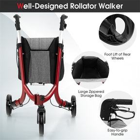 3-Wheel Folding Rollator Walker with Shopping Bag, Lightweight Aluminum Mobility Walking Aid