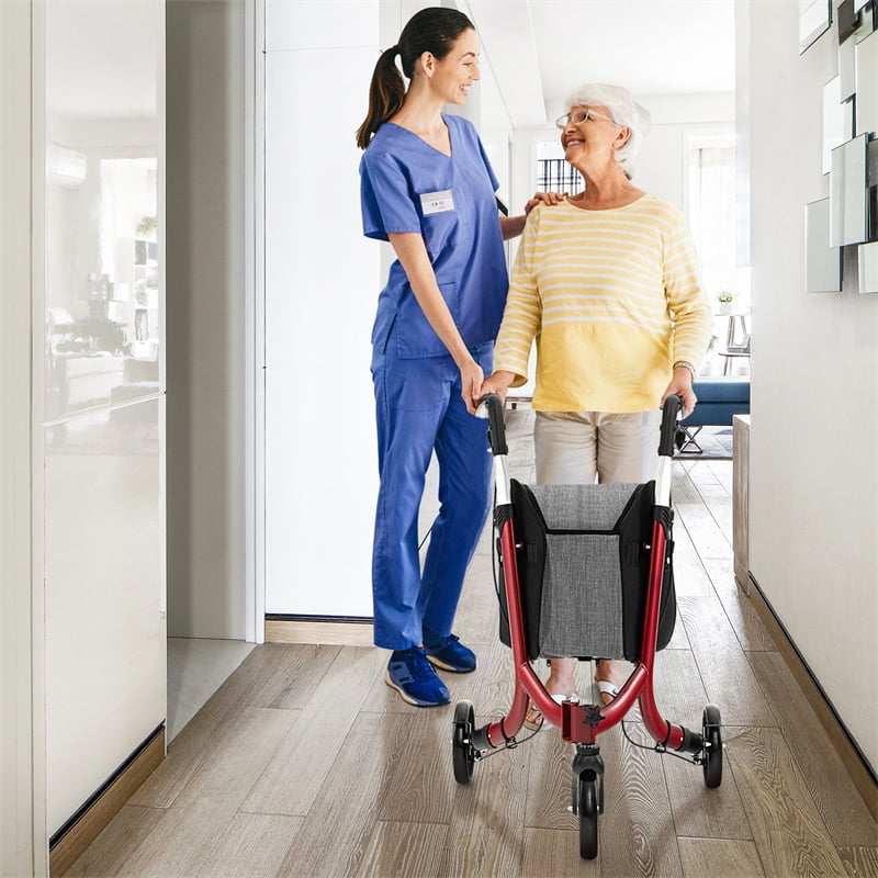 3-Wheel Folding Rollator Walker with Shopping Bag, Lightweight Aluminum Mobility Walking Aid
