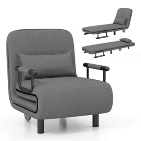 3-in-1 Convertible Sofa Bed, Folding Sleeper Chair with 5-Position Adjustable Backrest, Pillow, Hidden Legs & Wheels for Living Room Office