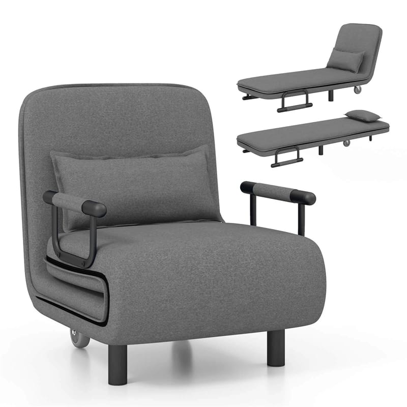 3-in-1 Convertible Sofa Bed, Folding Sleeper Chair with 5-Position Adjustable Backrest, Pillow, Hidden Legs & Wheels for Living Room Office