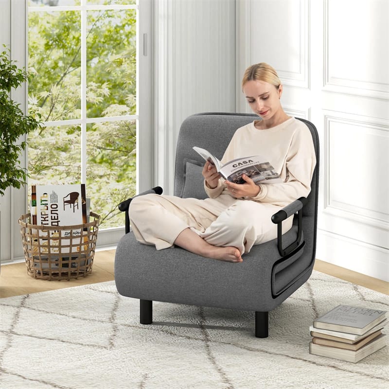 3-in-1 Convertible Sofa Bed, Folding Sleeper Chair with 5-Position Adjustable Backrest, Pillow, Hidden Legs & Wheels for Living Room Office