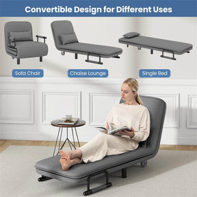 3-in-1 Convertible Sofa Bed, Folding Sleeper Chair with 5-Position Adjustable Backrest, Pillow, Hidden Legs & Wheels for Living Room Office
