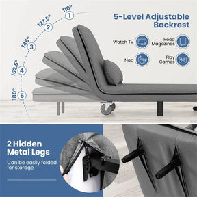 3-in-1 Convertible Sofa Bed, Folding Sleeper Chair with 5-Position Adjustable Backrest, Pillow, Hidden Legs & Wheels for Living Room Office