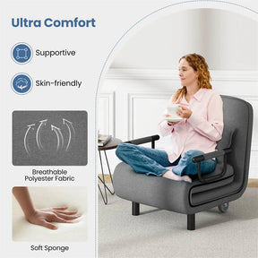 3-in-1 Convertible Sofa Bed, Folding Sleeper Chair with 5-Position Adjustable Backrest, Pillow, Hidden Legs & Wheels for Living Room Office