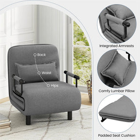 3-in-1 Convertible Sofa Bed, Folding Sleeper Chair with 5-Position Adjustable Backrest, Pillow, Hidden Legs & Wheels for Living Room Office